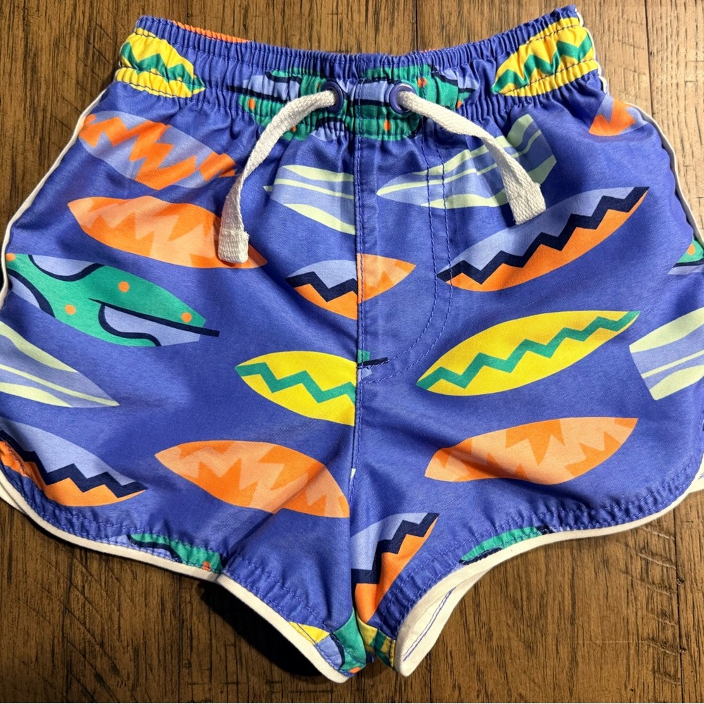 2T Hanna Andersson Blue Surfboard Print Swim Shorts